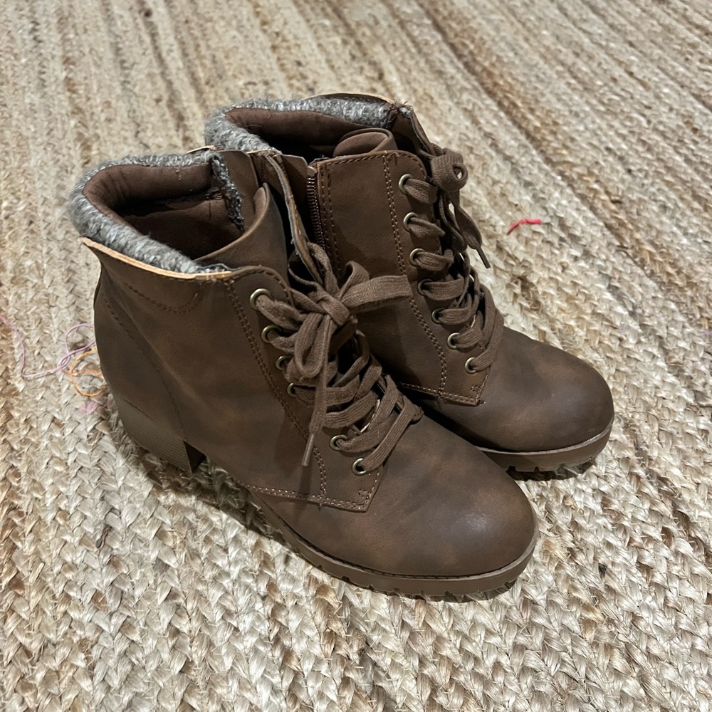 Brown Lace-Up Ankle Boots